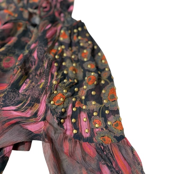 Free People Oversized Sheer Billie Floral Printed Tunic Tassel Tie Women’s Small - Picture 8 of 12